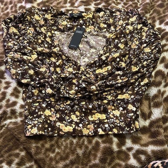 AFRM Tops - AFRM Brown and Floral Long sleeve shirt